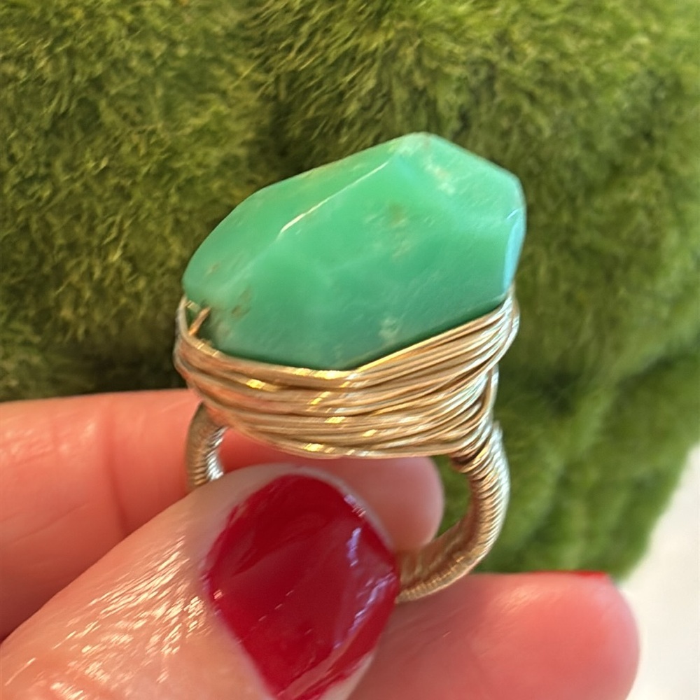 Gold Wire Wrapped Green Stone Ring - Picture 8 of 12